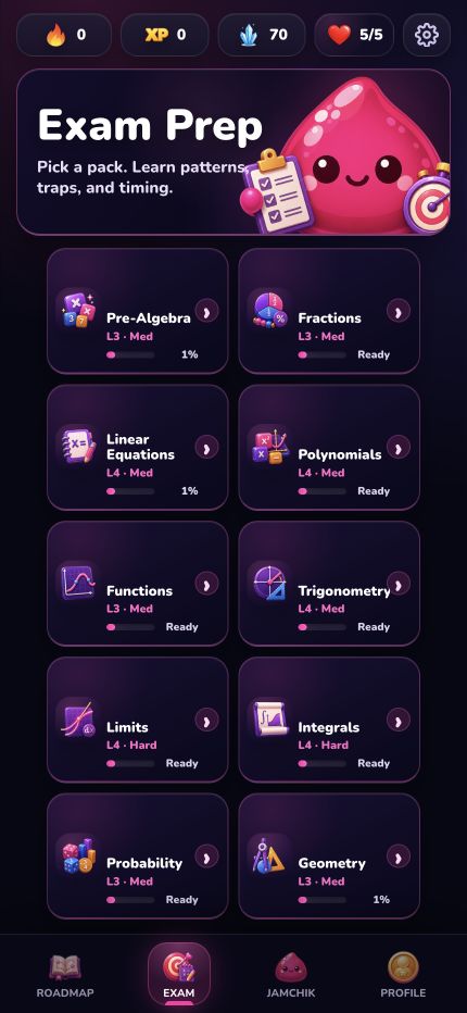 Jamchik Exam Prep screen